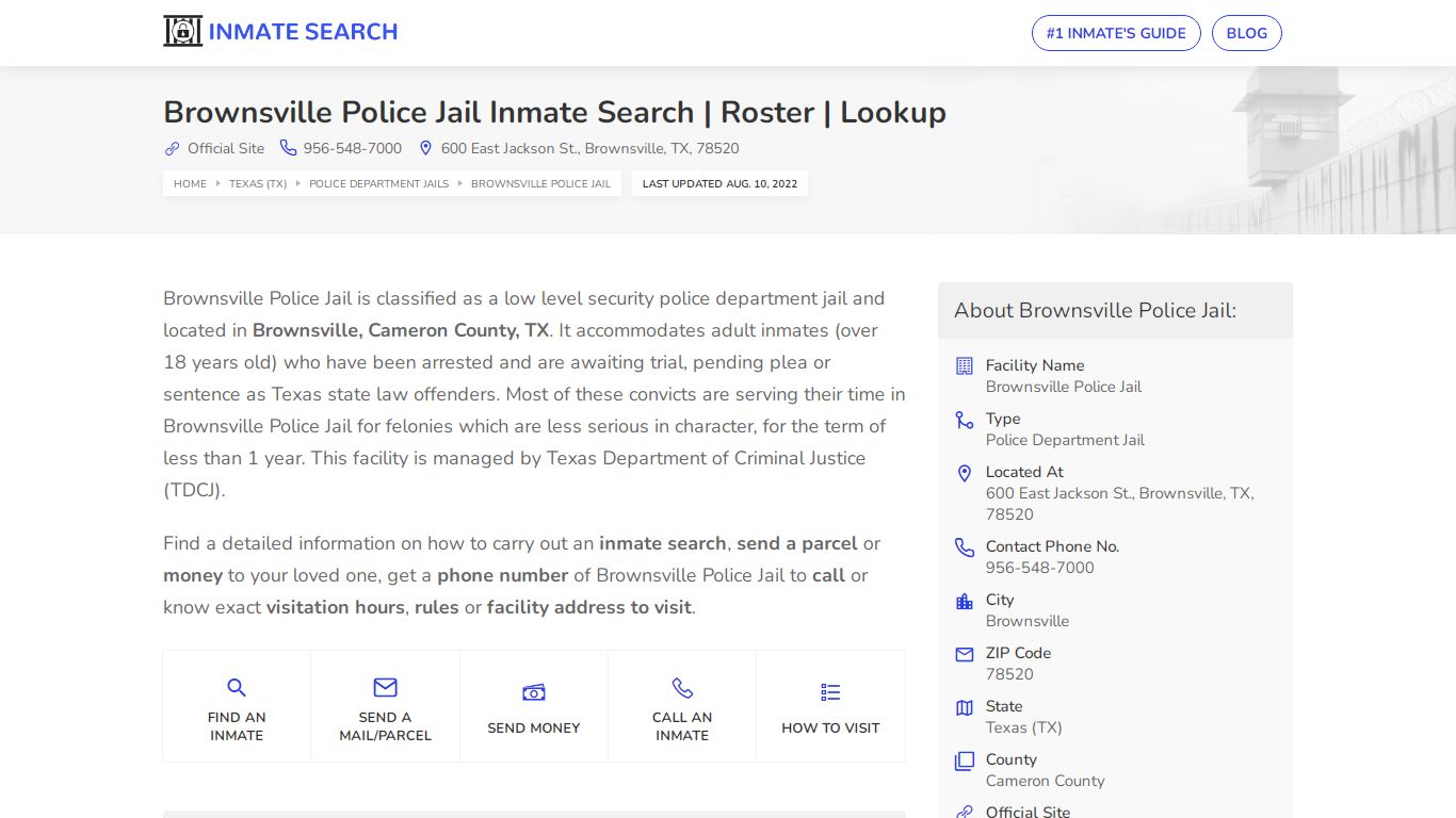 Brownsville Police Jail Inmate Search | Roster | Lookup