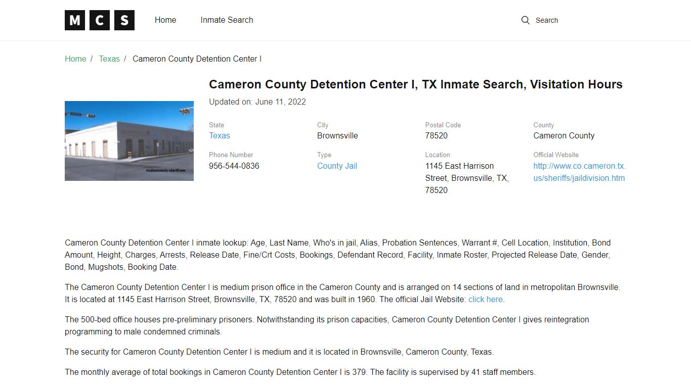 Cameron County, TX Jail Inmates Search, Visitation Rules